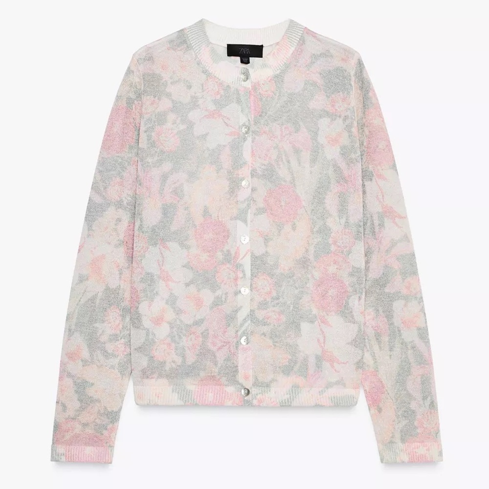Zara Floral Print Knit Jacket Women’s Size S